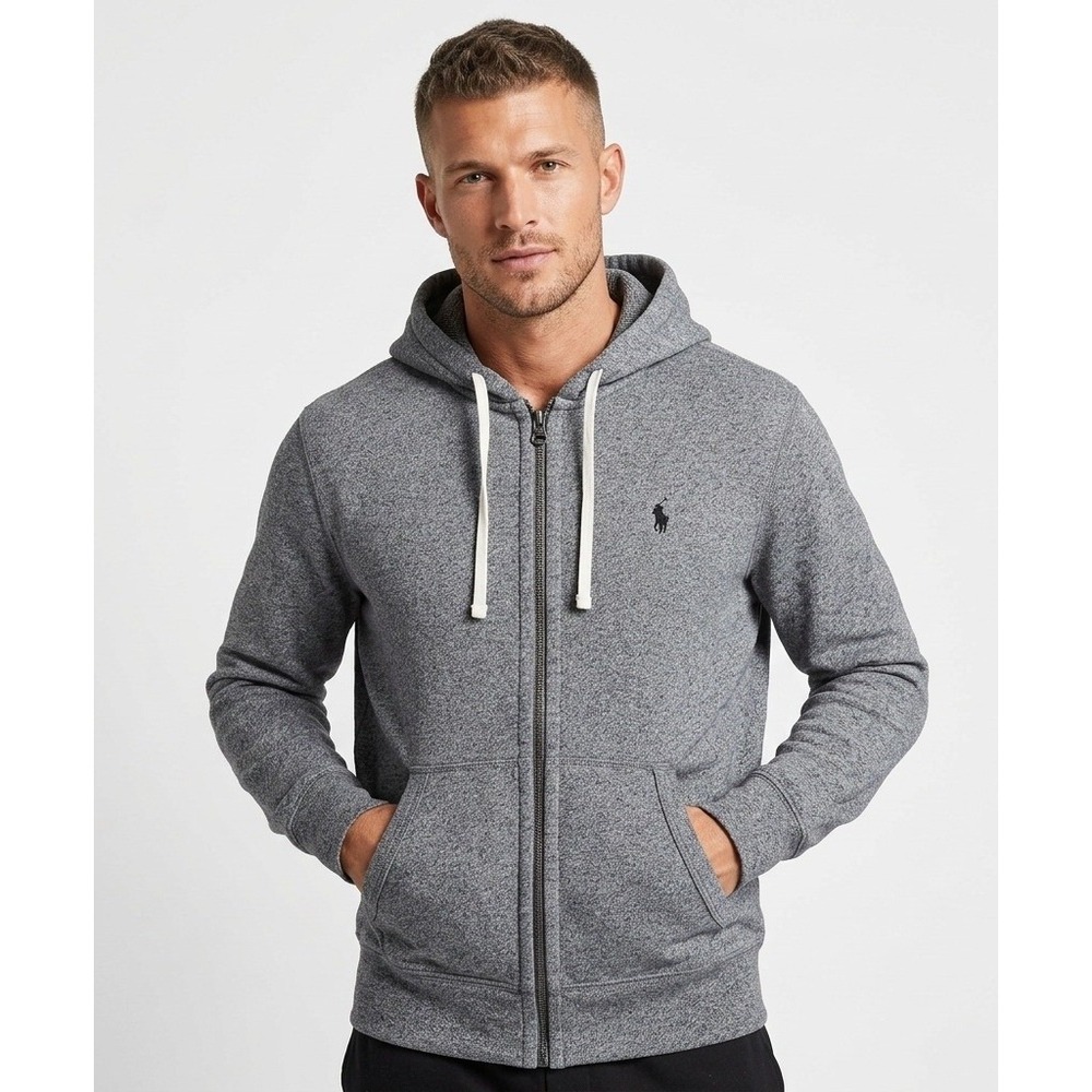 Polo Ralph Lauren Mens Gray Heather Full Zip Fleece Hoodie Pony Logo Small S